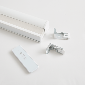 Remote control and hardware components for dual-core cellular shades featuring advanced insulation design.