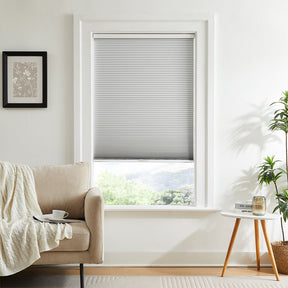 Dual-core cellular shades with honeycomb design for effective insulation and soundproofing, enhancing home comfort.