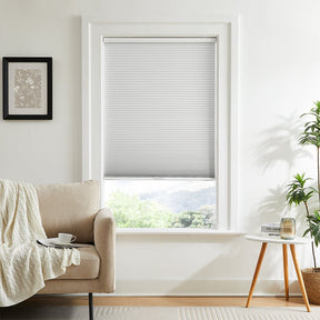 Dual-core cellular shades showcasing their honeycomb design, providing insulation and soundproofing in a stylish living room.